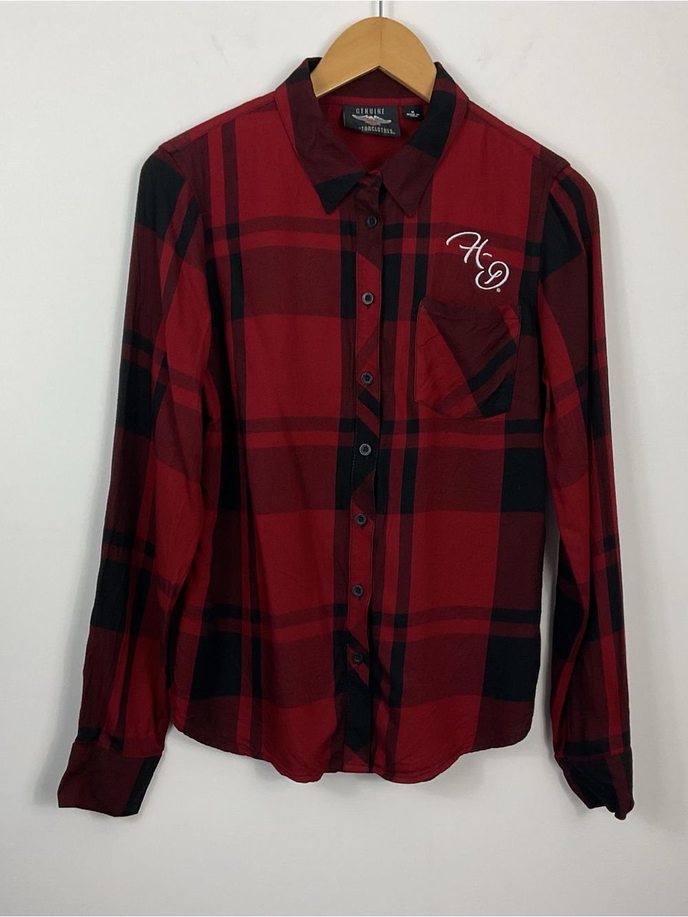 Harley-Davidson One Pocket Red Plaid Shirt Womens Size Medium